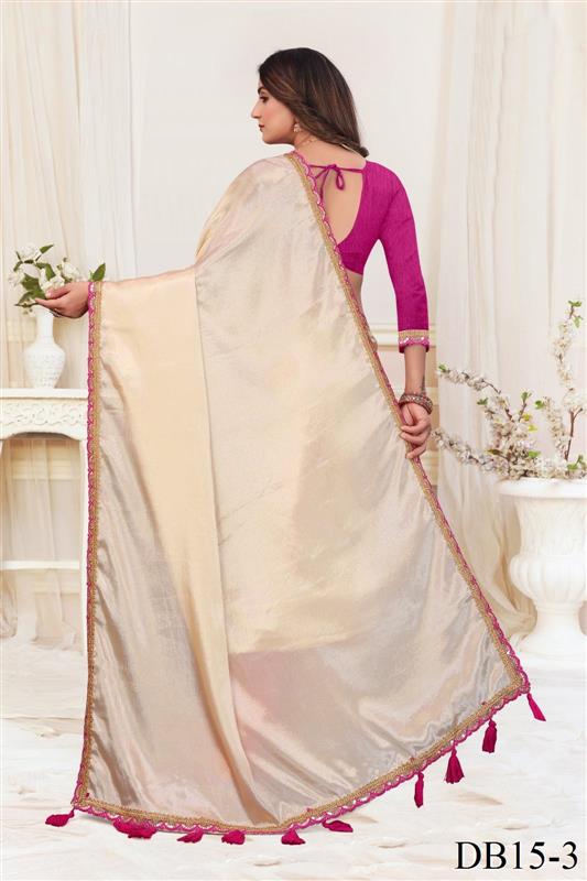 Beige Color Chinon Embroidery Work Saree