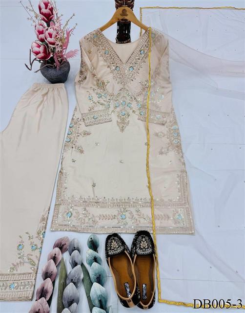 Cream Color Natural Silk With Embroidery Work Top Plazzo