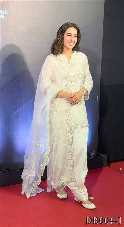 White Color Heavy Natural Silk Embroidery Work Top Plazzo