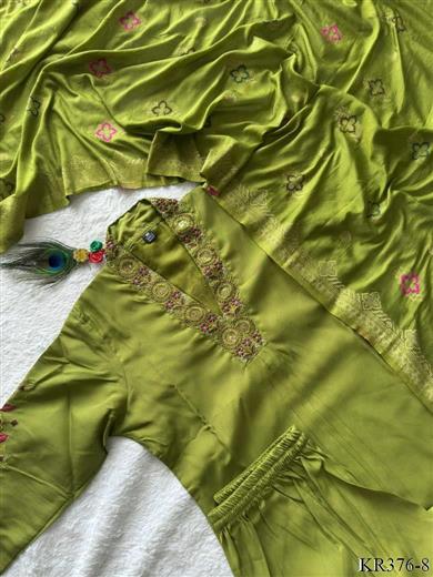 Mahendi Color Premium Roamn Silk Embroidery Work Top Pent