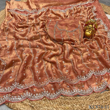 Space Silk With Original Beeds Work Saree