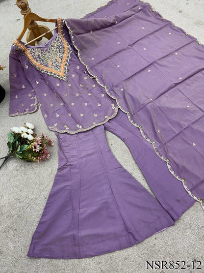 Heavy Shimar Silk Top Palazzo Set with Embroidery & Sequin Work