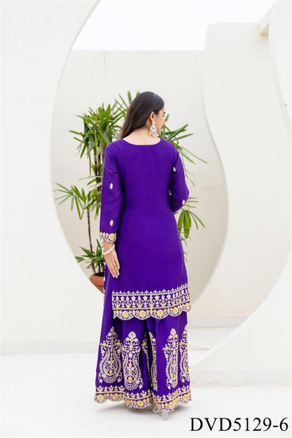 Chinon Fabric with Embroidery Sequience Coding Work Top Sharara