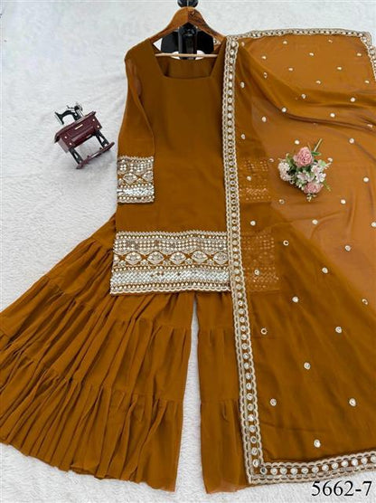 Faux Georgette Thread With Sequience Work Top Sharara
