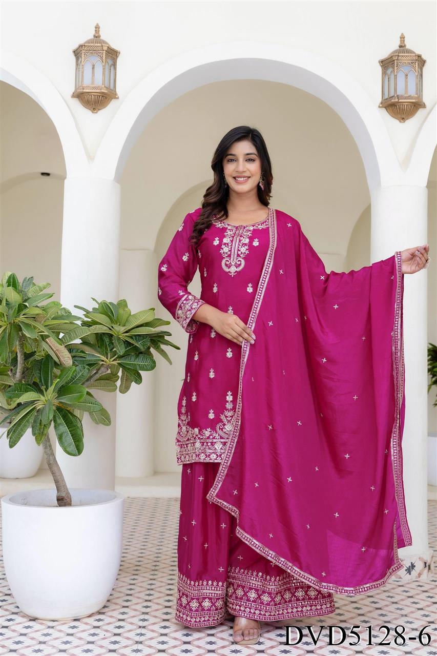 Chinon Silk Embroidery Sequience Work Top Sharara