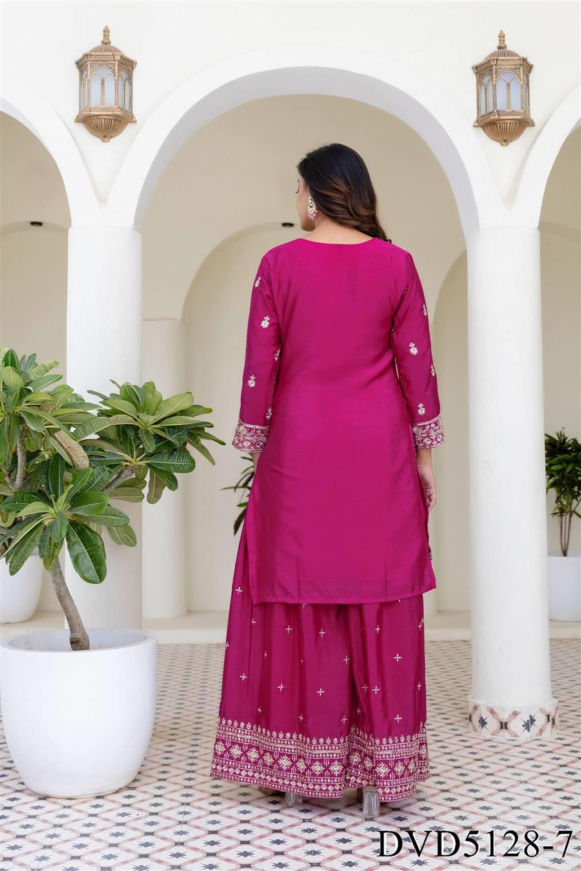 Chinon Silk Embroidery Sequience Work Top Sharara