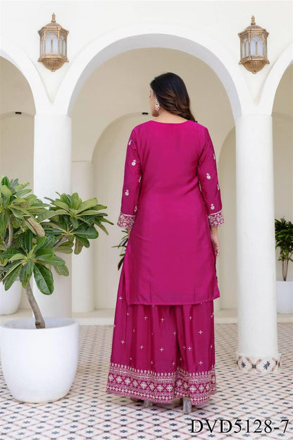 Chinon Silk Embroidery Sequience Work Top Sharara