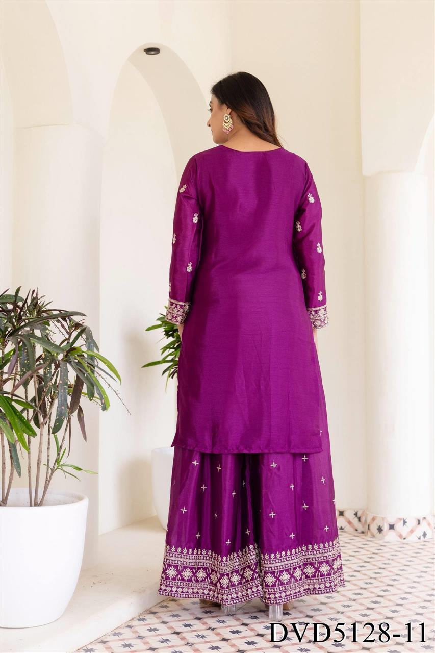 Chinon Silk Embroidery Sequience Work Top Sharara