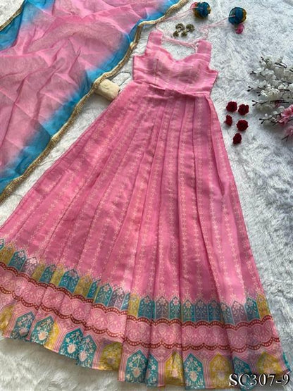 Pure Jimmy Organza Silk Digital Printed Work Gown