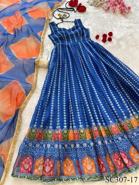 Pure Jimmy Organza Silk Digital Printed Work Gown