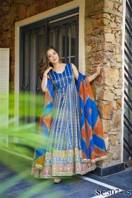 Pure Jimmy Organza Silk Digital Printed Work Gown