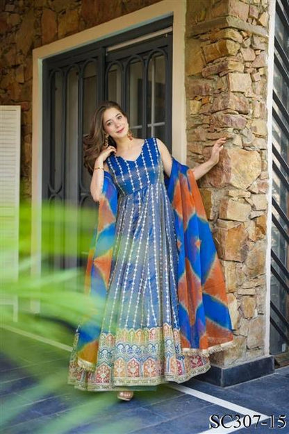 Pure Jimmy Organza Silk Digital Printed Work Gown