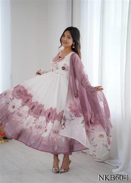 White Color Organza Silk Fancy Work gown