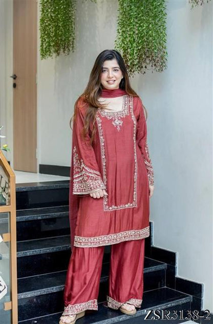 Beautifull German Chiffon Embroidery Work Top Pent