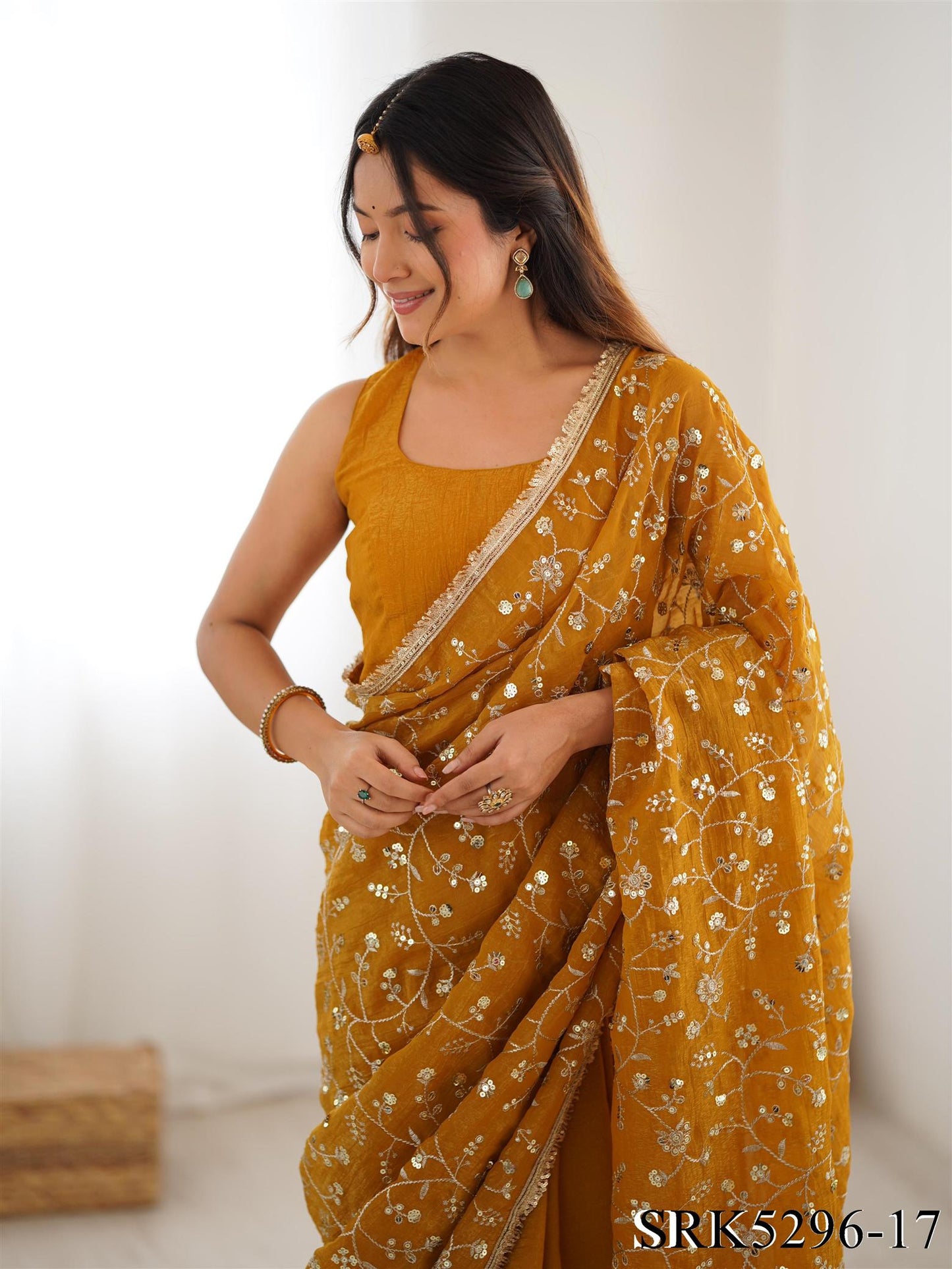 Crunchy Silk Embroidery Work With Lace Border Saree