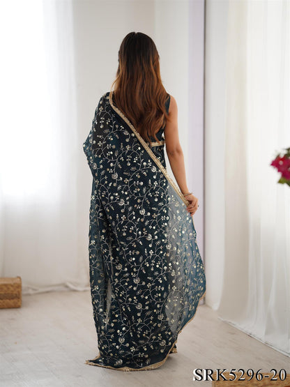 Crunchy Silk Embroidery Work With Lace Border Saree