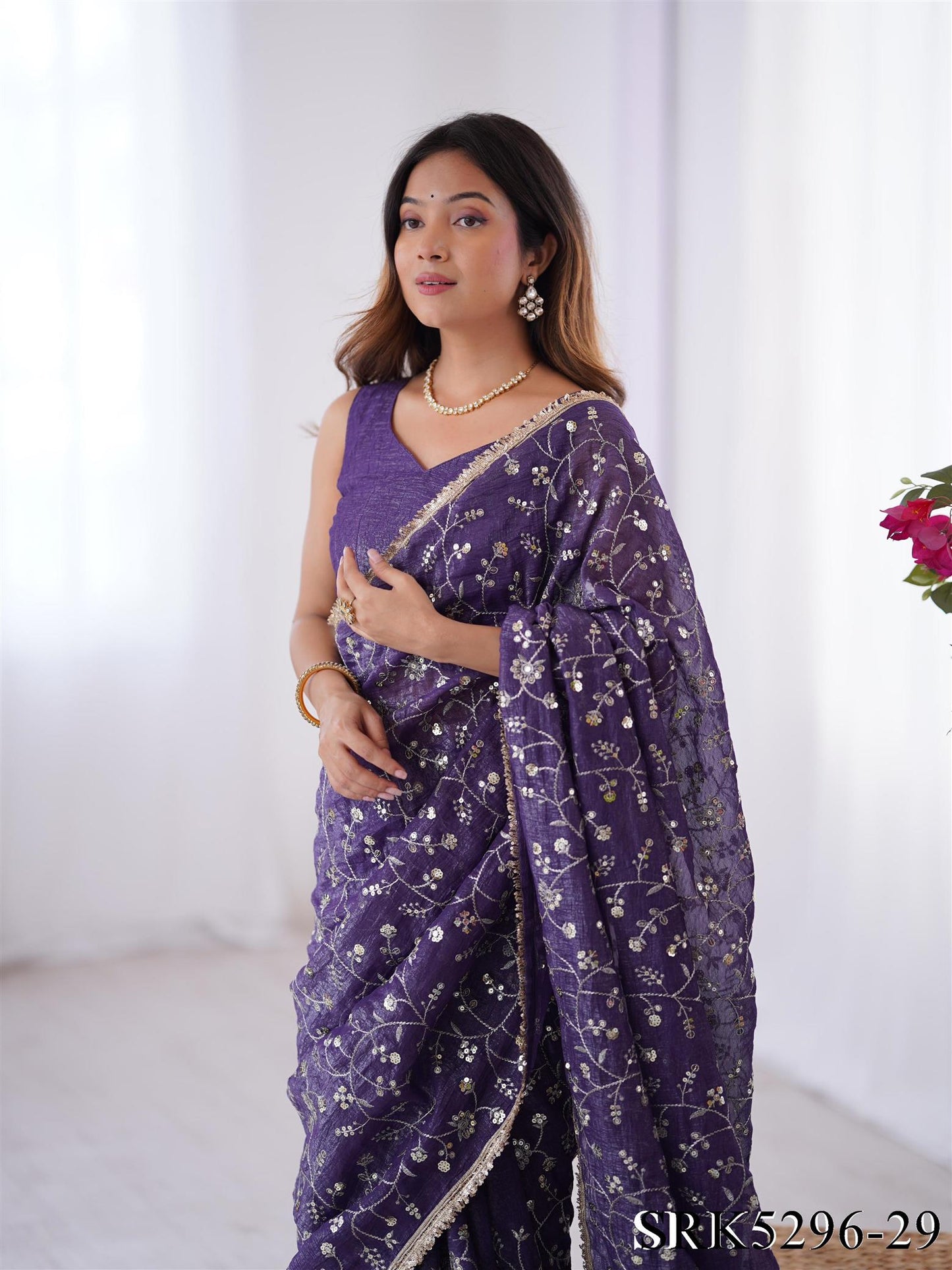 Crunchy Silk Embroidery Work With Lace Border Saree