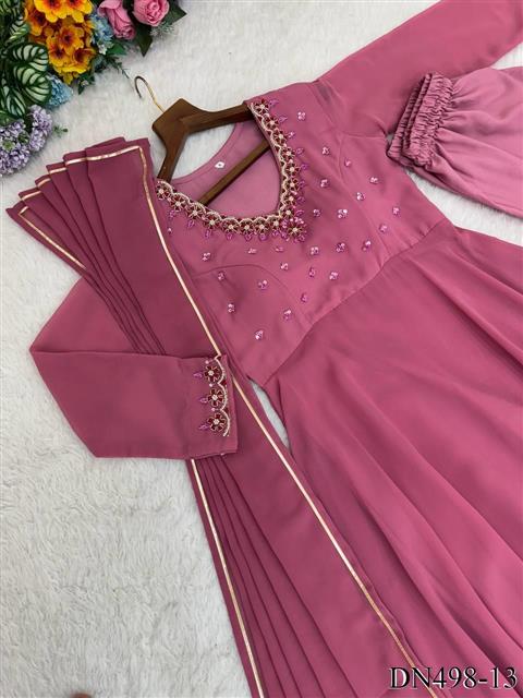 Pink Color Faux Georgette Hand Work Gown