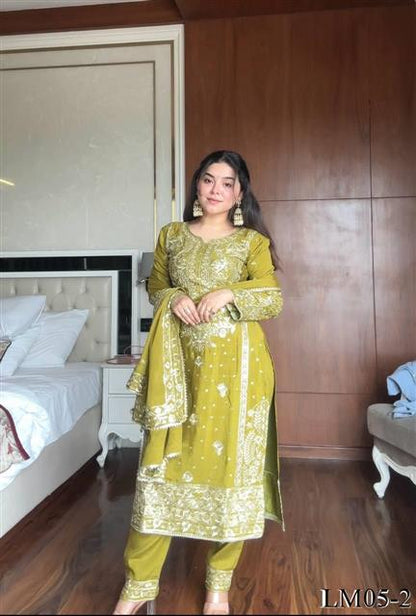 Violate Color Chinon Sequience Embroidery Work Kurti Pent