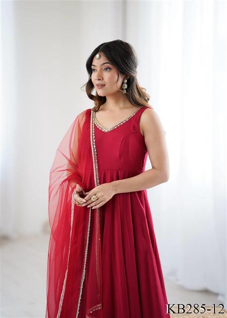 Rani PInk Color Yoke Fancy Lace Work Anarkali