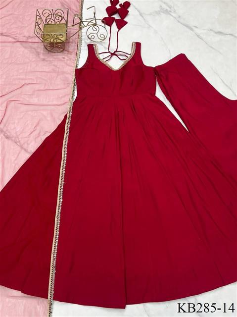 Rani PInk Color Yoke Fancy Lace Work Anarkali