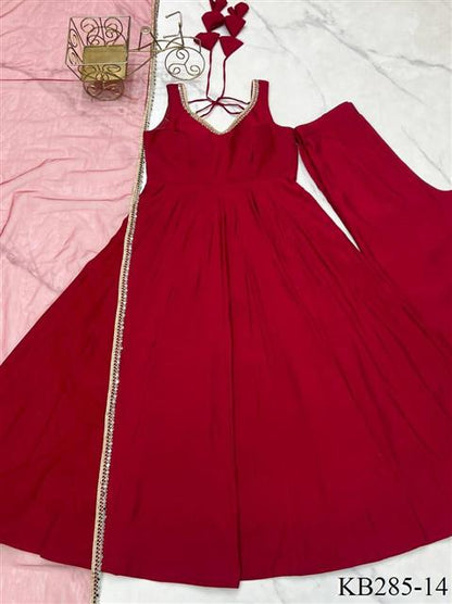 Rani PInk Color Yoke Fancy Lace Work Anarkali