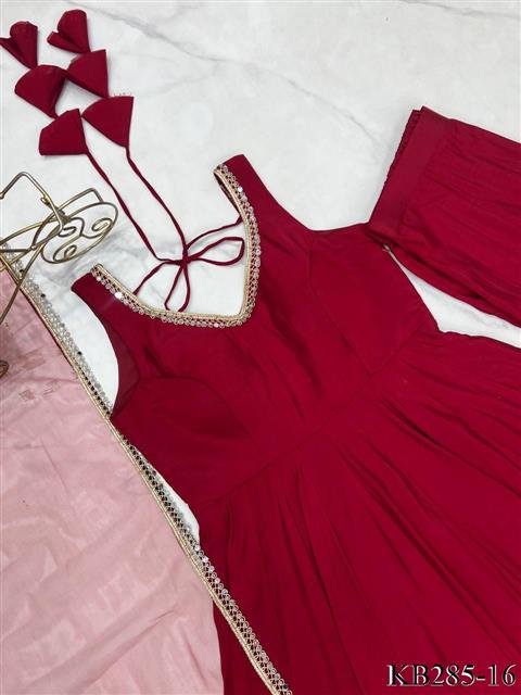 Rani PInk Color Yoke Fancy Lace Work Anarkali