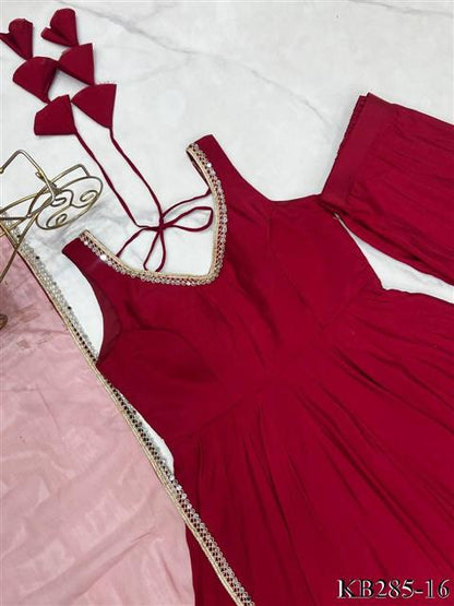 Rani PInk Color Yoke Fancy Lace Work Anarkali