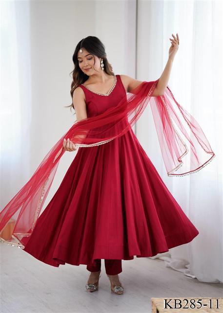 Rani PInk Color Yoke Fancy Lace Work Anarkali