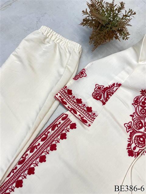 White Color Roamn Silk With Embroiery Work Top Pent