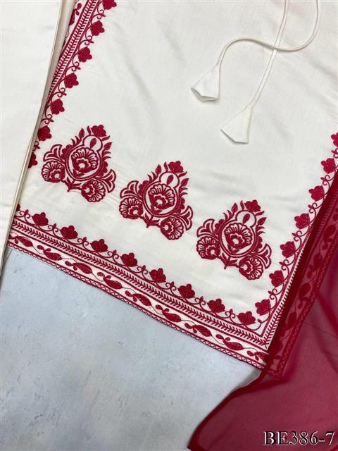 White Color Roamn Silk With Embroiery Work Top Pent