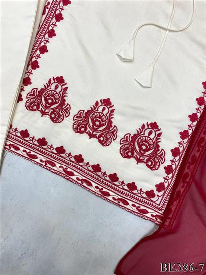 White Color Roamn Silk With Embroiery Work Top Pent