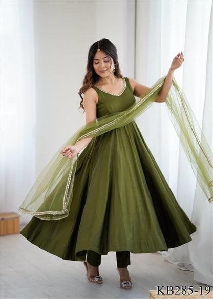 Rani PInk Color Yoke Fancy Lace Work Anarkali
