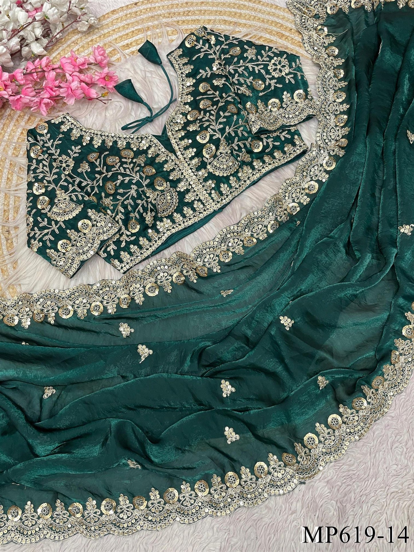 Fendy Satin Silk Saree With Sequins with Jari Dori Embroidery work