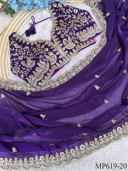 Fendy Satin Silk Saree With Sequins with Jari Dori Embroidery work