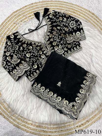Fendy Satin Silk Saree With Sequins with Jari Dori Embroidery work