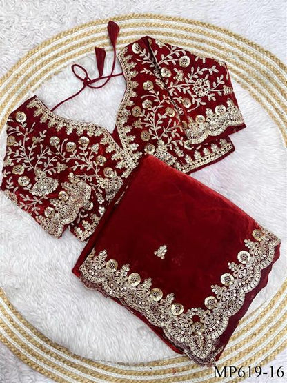 Fendy Satin Silk Saree With Sequins with Jari Dori Embroidery work