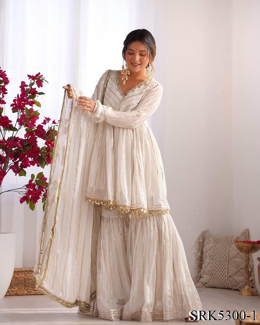 Beautiful Mal Chanderi With Real Mirror Handwork Sharara Suit