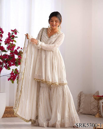 Beautiful Mal Chanderi With Real Mirror Handwork Sharara Suit