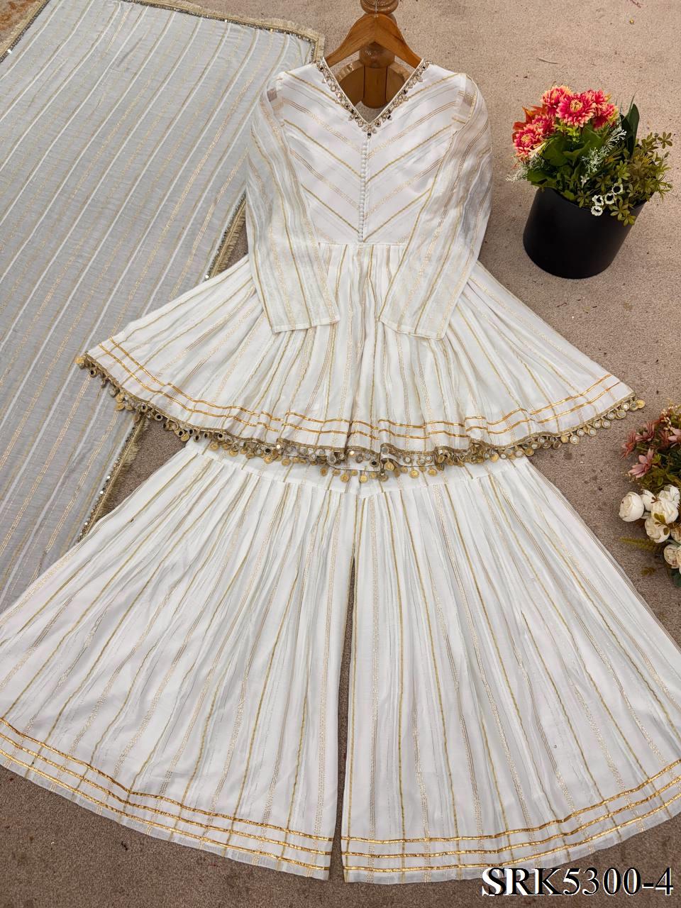 Beautiful Mal Chanderi With Real Mirror Handwork Sharara Suit