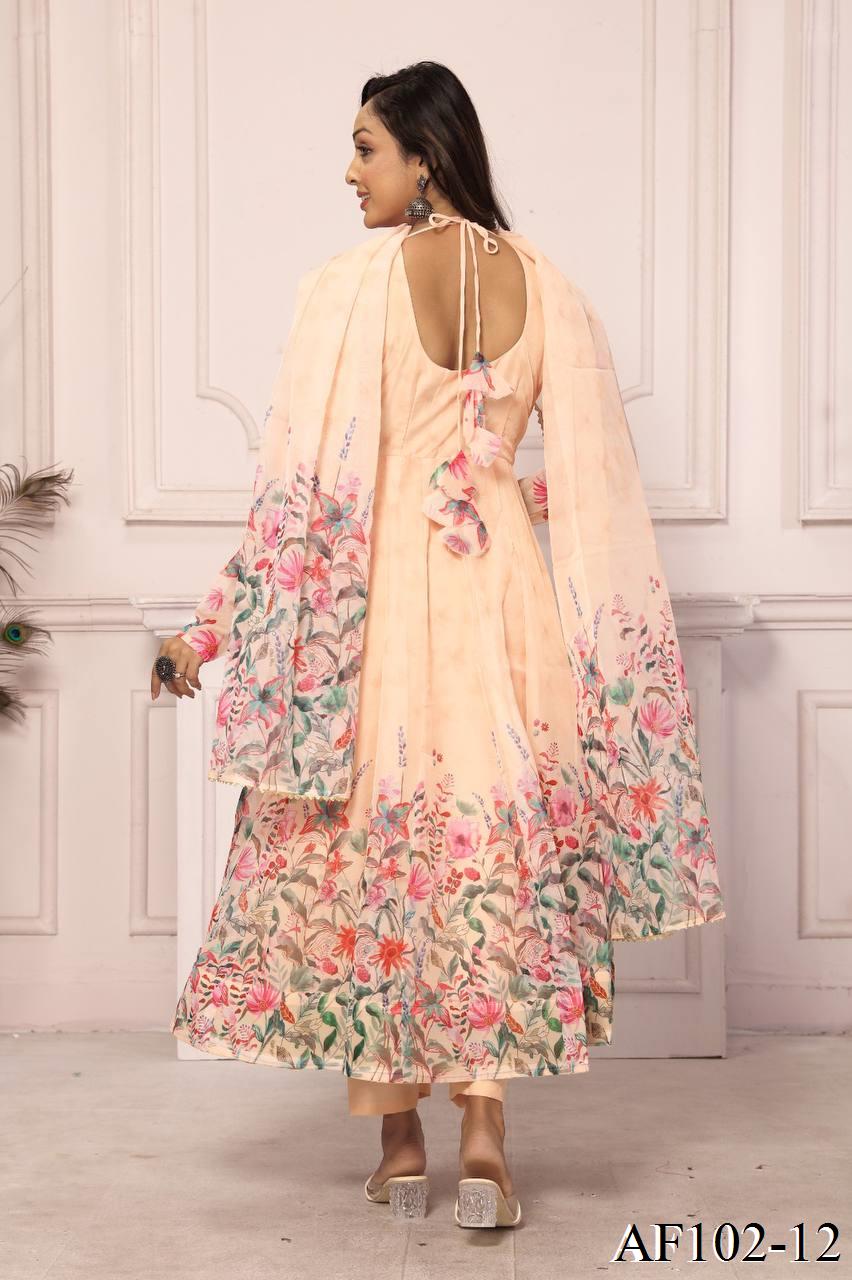 Beautifull Tebby Frora Printed With Lace Work Anarkali
