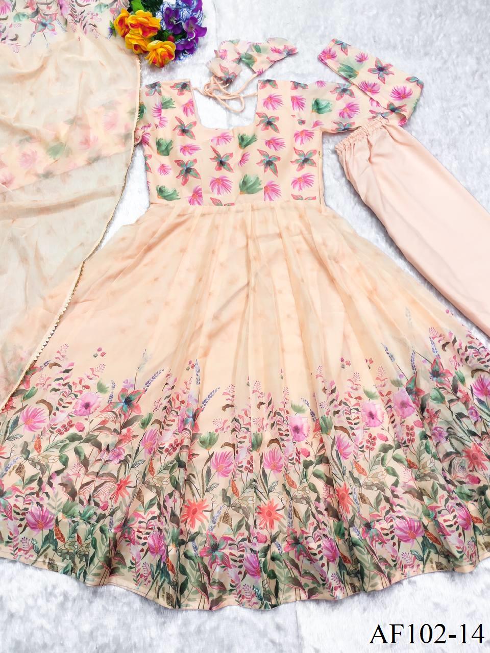 Beautifull Tebby Frora Printed With Lace Work Anarkali