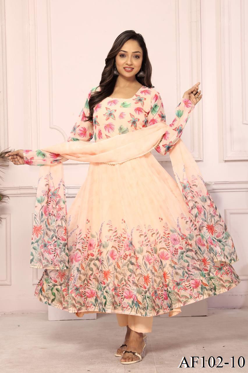 Beautifull Tebby Frora Printed With Lace Work Anarkali