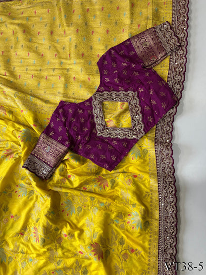 Pure Banarasi Silk With Weaving Flower Design Saree
