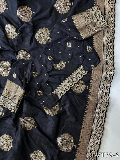 Pure Banarasi Fabric With Weaving Flower Work Saree