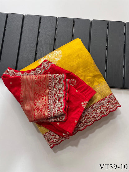 Pure Banarasi Fabric With Weaving Flower Work Saree