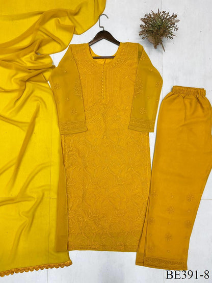 Yellow Color Georgette Embroidery Work Top Pent