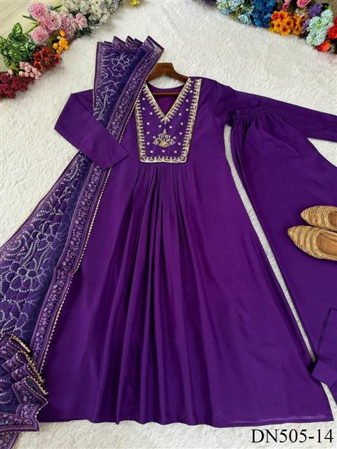 Purple Color Pure Mul Fabric With Hand Work Gown