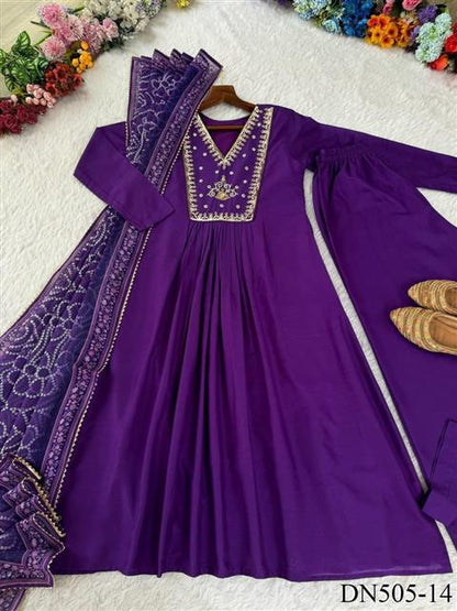 Purple Color Pure Mul Fabric With Hand Work Gown