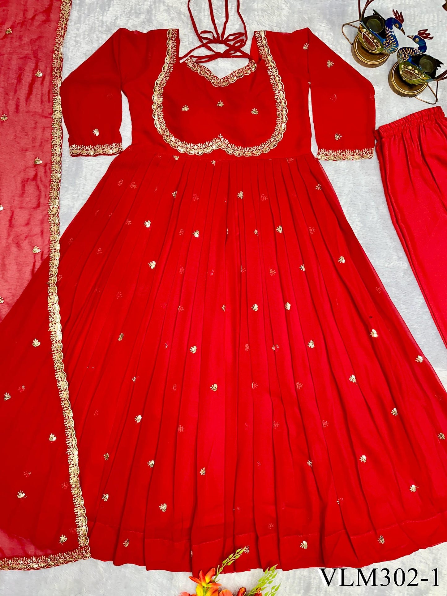 Red Color Foux Georgette Embroidery Work Gown